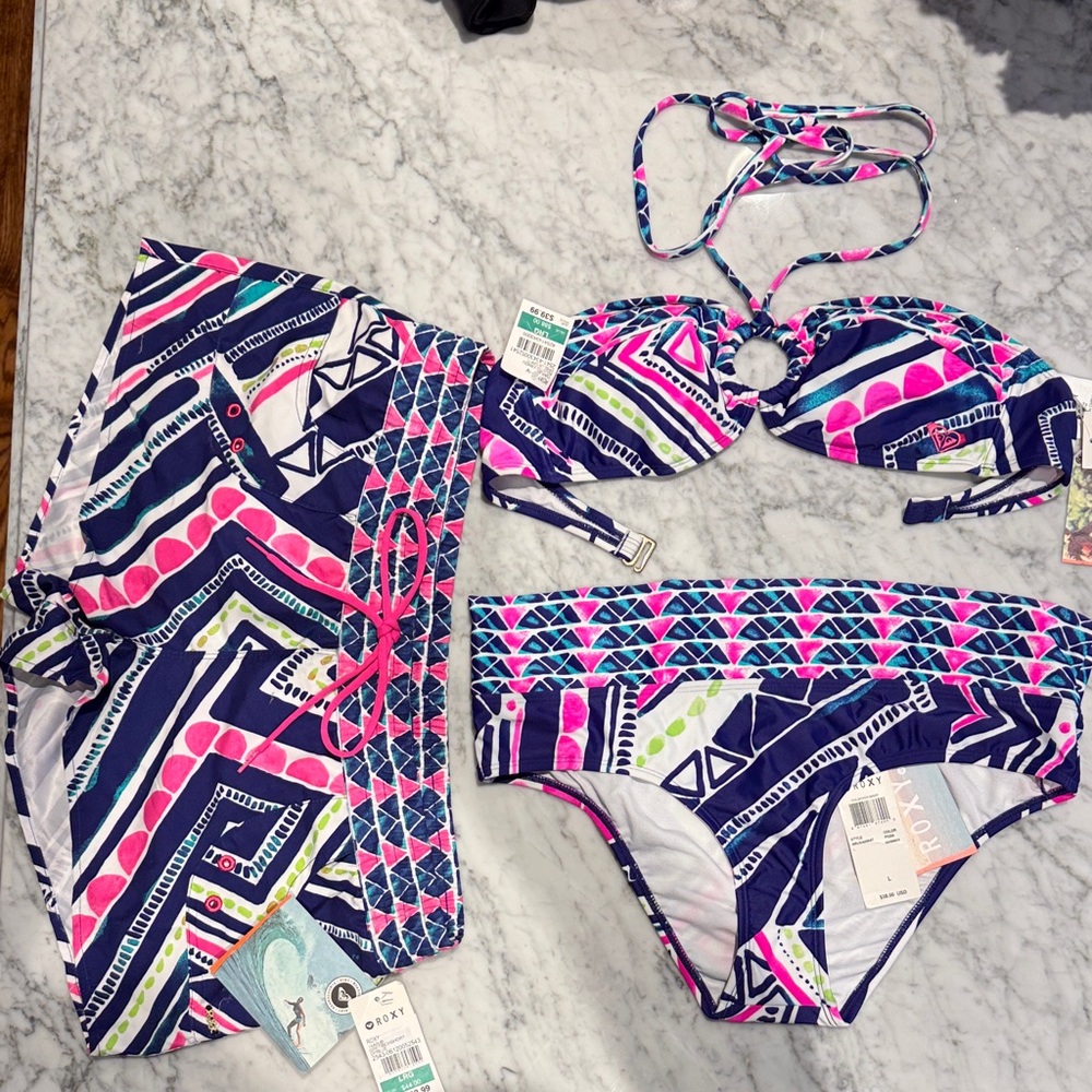Roxy Women’s Swim Bikini Set - Pink, Blue, White size L